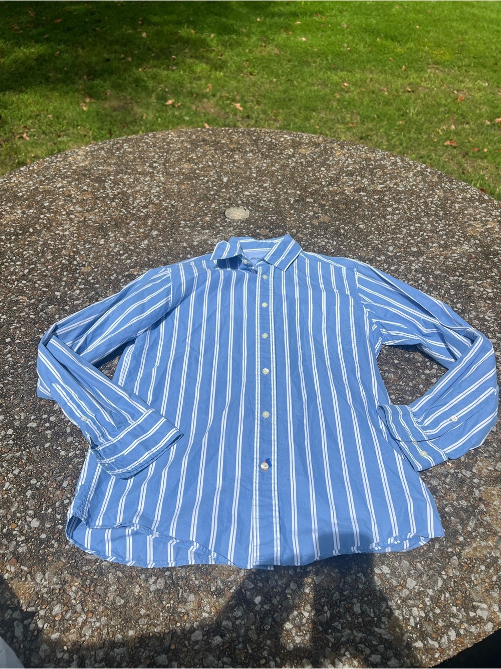 Eddie Bauer Blue/White Vertical Stripe Button-Down Shirt Legend Wash Size S
